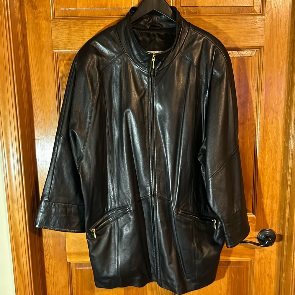 VALERIE STEVENS II Women’s Super Soft Black Leather full Zip Jacket Size 2X-EUC